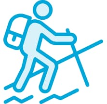 A character hiking