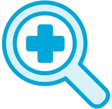 A magnifying glass with a plus symbol in the middle